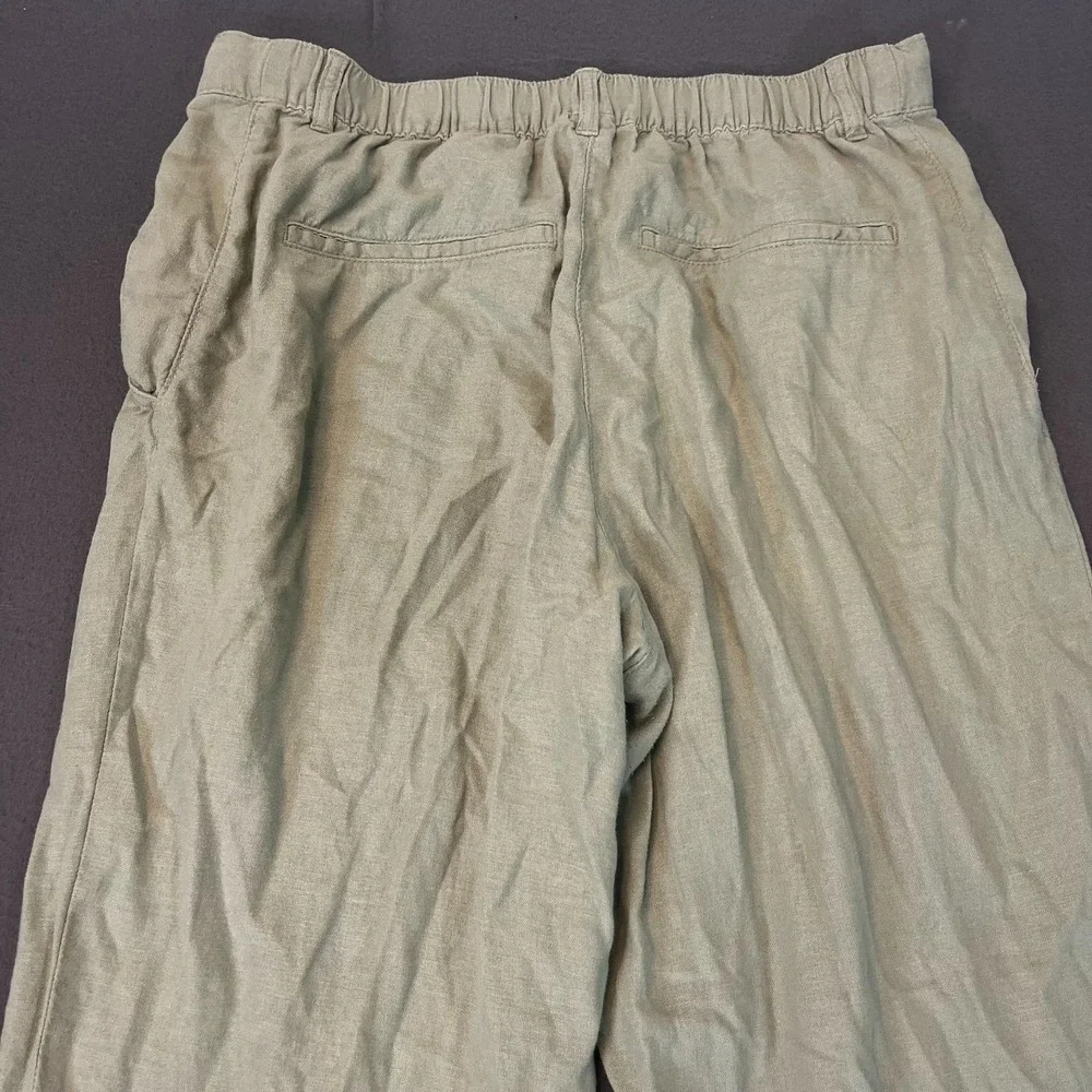 H&M Linen Blend Straight Retro Trouser Pants Women's Sz 12 Green Grey Beach Wide